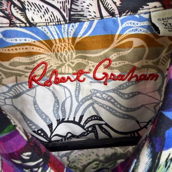 Robert Graham Brenham Shirt Mens XL Multi Floral Short Sleeve Button Up Cotton - Picture 9 of 11